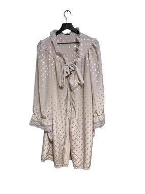 Carole Hochman Cream Long-Sleeve Satin robe with Lace Trim